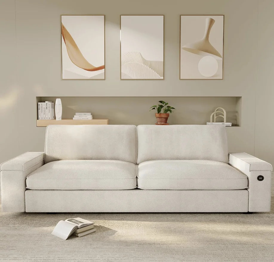 Modern Sofas Couches for Living Room, Comfy Couch with Extra Deep Seats, Oversized Loveseat Sofa with Storage and 2 USB Chargin