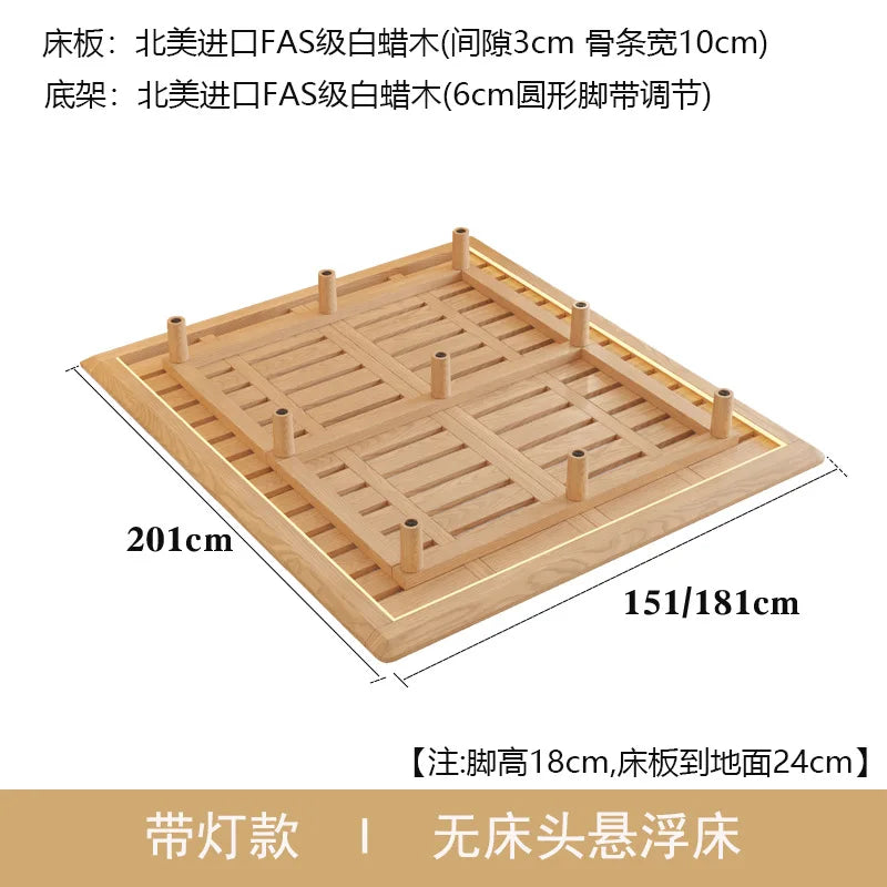 Suspended Bed Minimalist Ash Wood Bedside Frame 2023 New Wabi **** Wind Master Bedroom Simple Pure Solid Wood Bed With Lamp