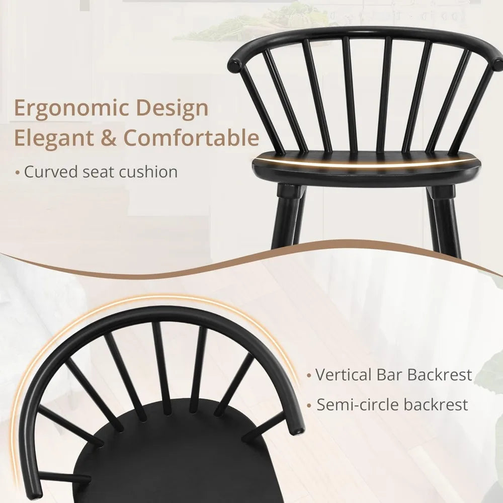 Black Dining Chairs Set of 4, Farmhouse Wood Dining Chairs with Semicircular Backrest, Spindle Dining Chair for Kitchen and Din
