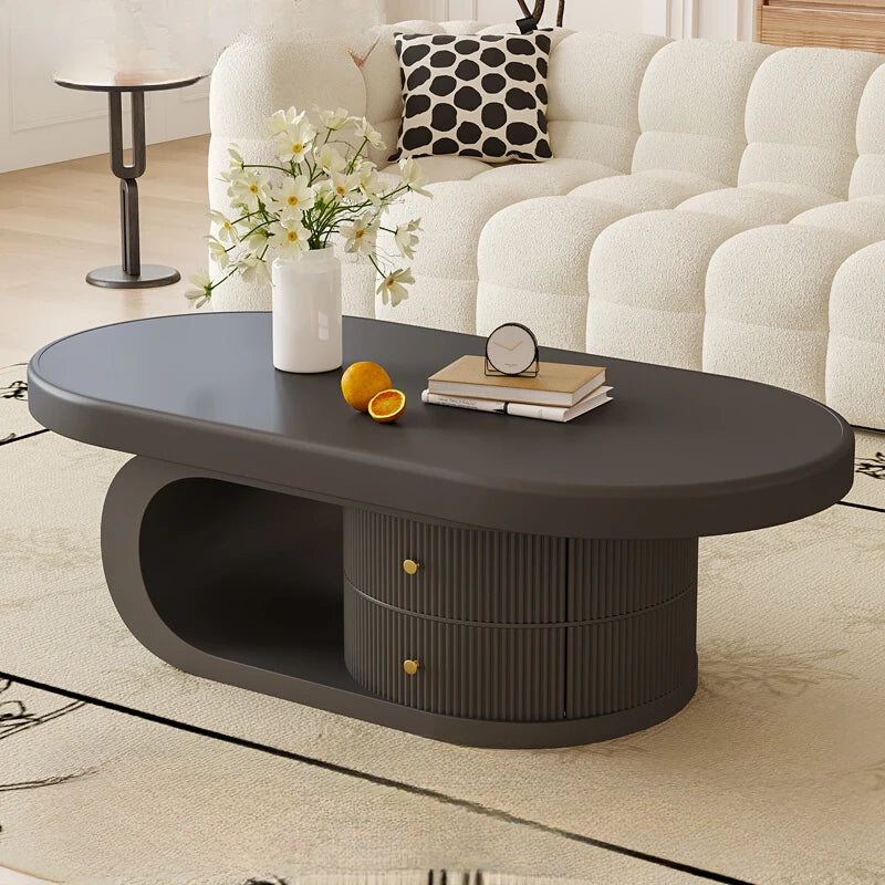 Solid Wood Coffee Table Living Room Household Small Apartment Retro Oval Coffee Table