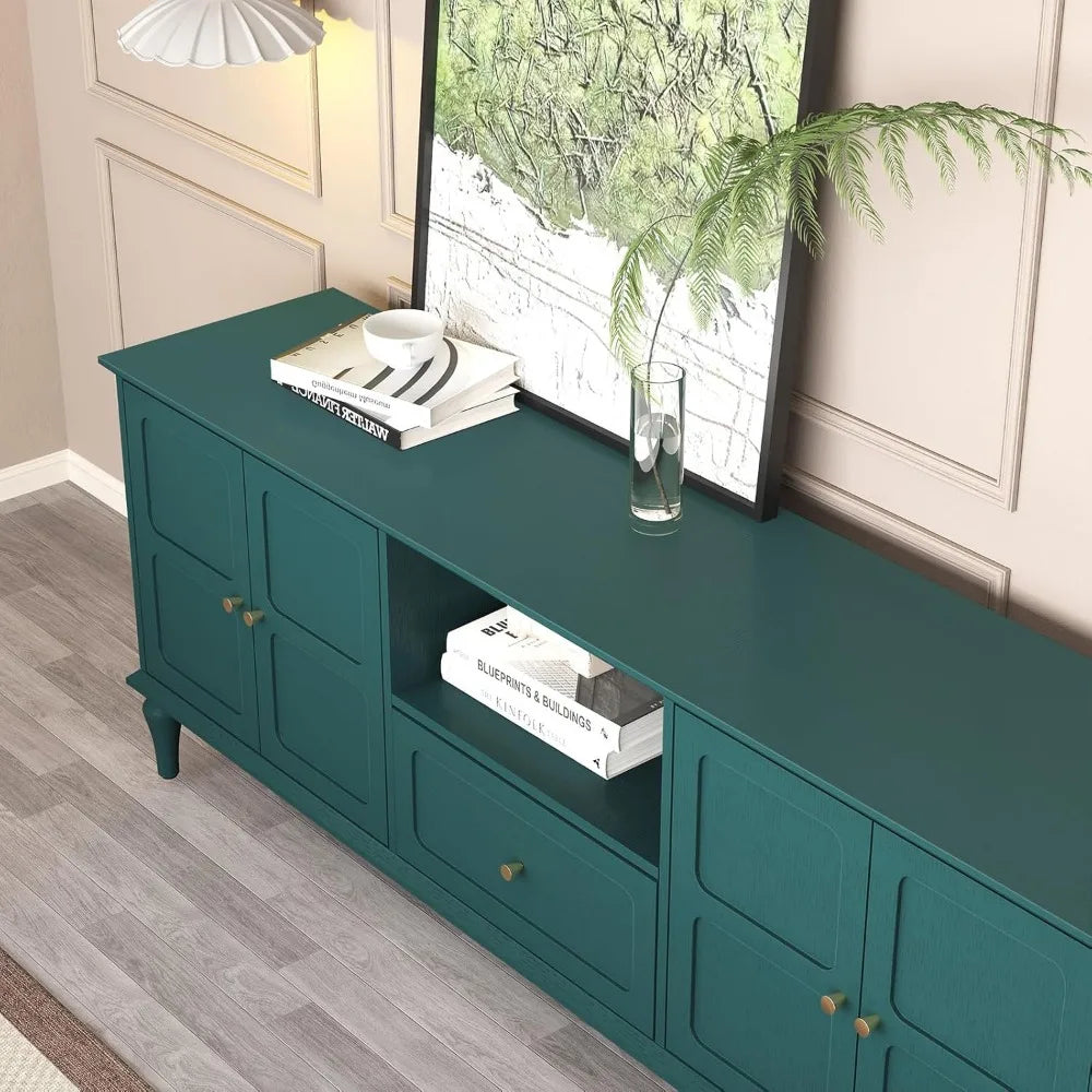 67'' Mid-Century Modern TV Stand with Storage Drawer and Doors, Long TV Stand with Adjustable Shelves for 75 Inch TV for Living