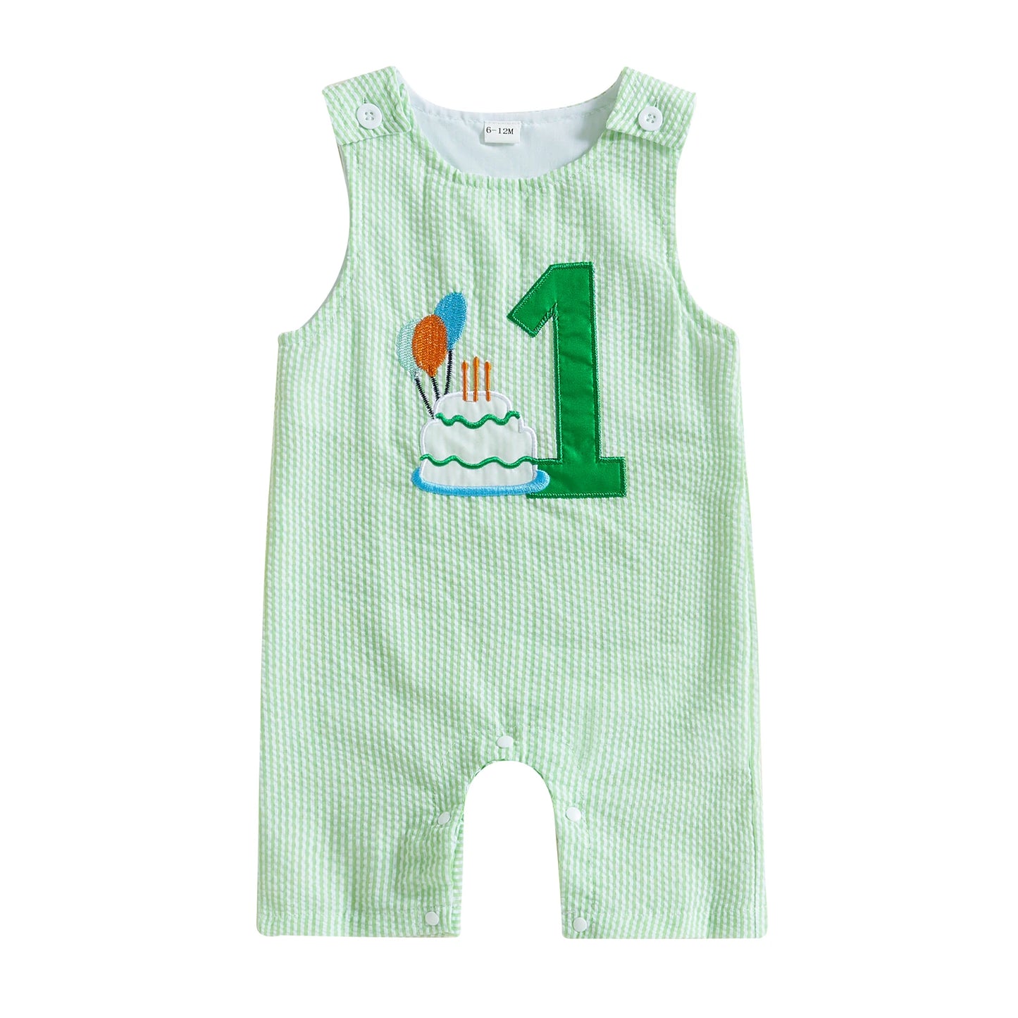 Baby Boy Overalls, Embroidery Cake Striped Jumpsuit Birthday Clothes for Casual Daily