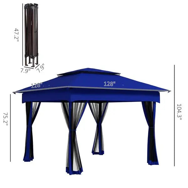 Outsunny 11 x 11 Pop-Up Canopy Gazebo Outdoor Patio Event Tent with Zipper Netting,Carry Bag, UV Protection for Backyard & G