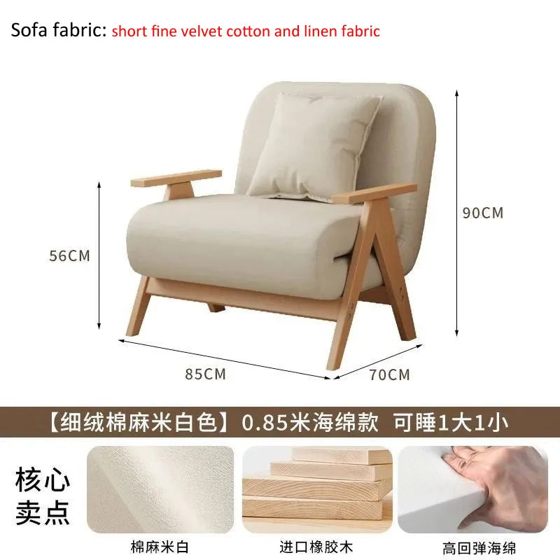 Multifunctional Solid Wood Folding Sofa Bed - Living Room Single Double Foldable Sofa 85/105/125 Cm Various Sizes Available