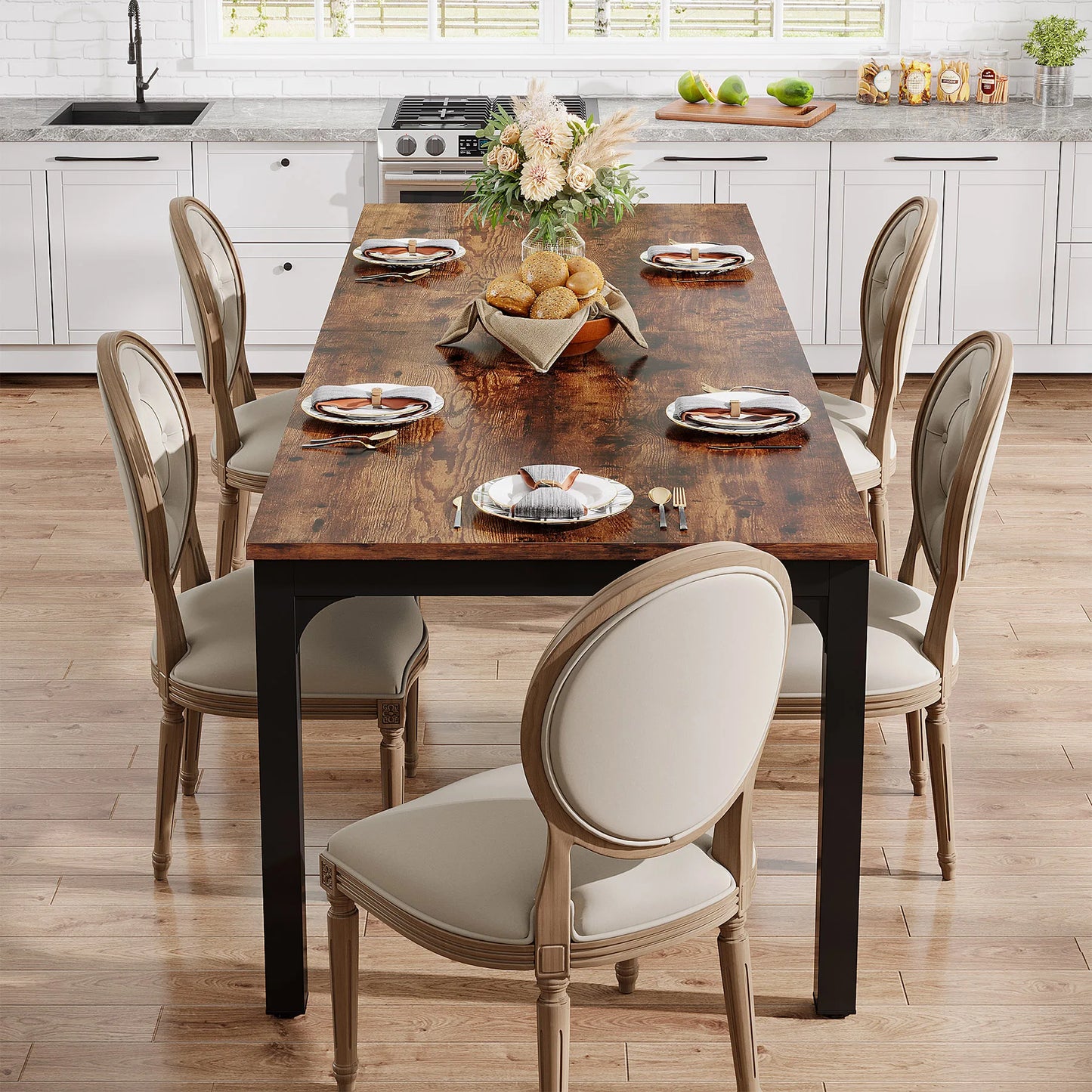 Tribesigns Dining Table for 6-8 People, 200cm Large Narrow Long Rectangular Kitchen Dinner Table, Rustic Wood Dining Table