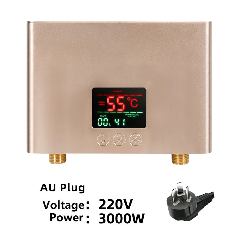 110V/220V Instant Water Heater Bathroom Kitchen Wall Mounted Electric Water Heater LCD Temperature Display with Remote Control