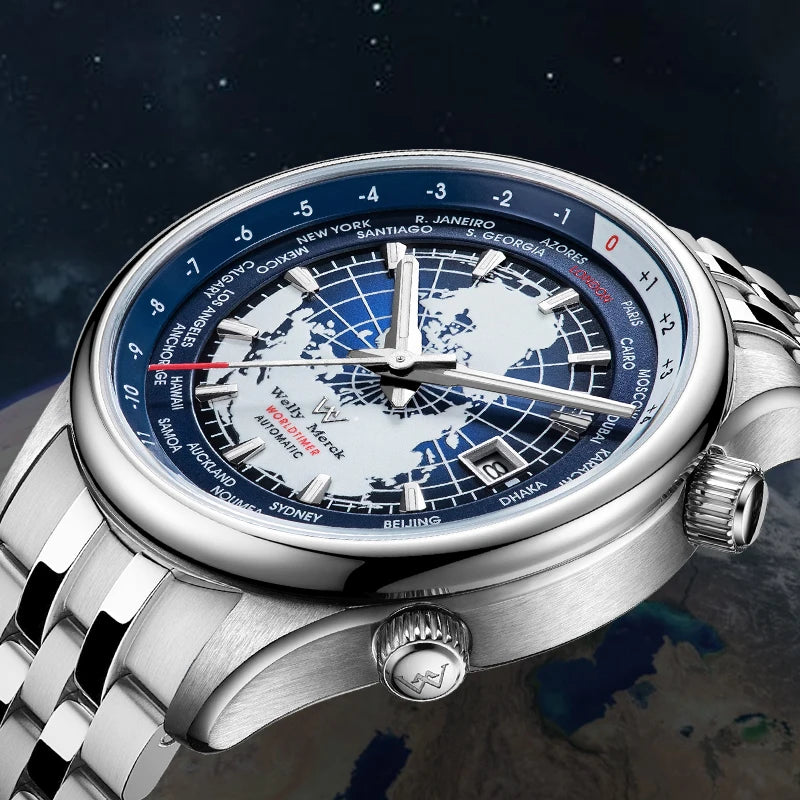 WM Watch Automatic Mechanical Men Watches High Quality Sapphire World Time Original Recognized Brand Welly Merck Watch Man WM057
