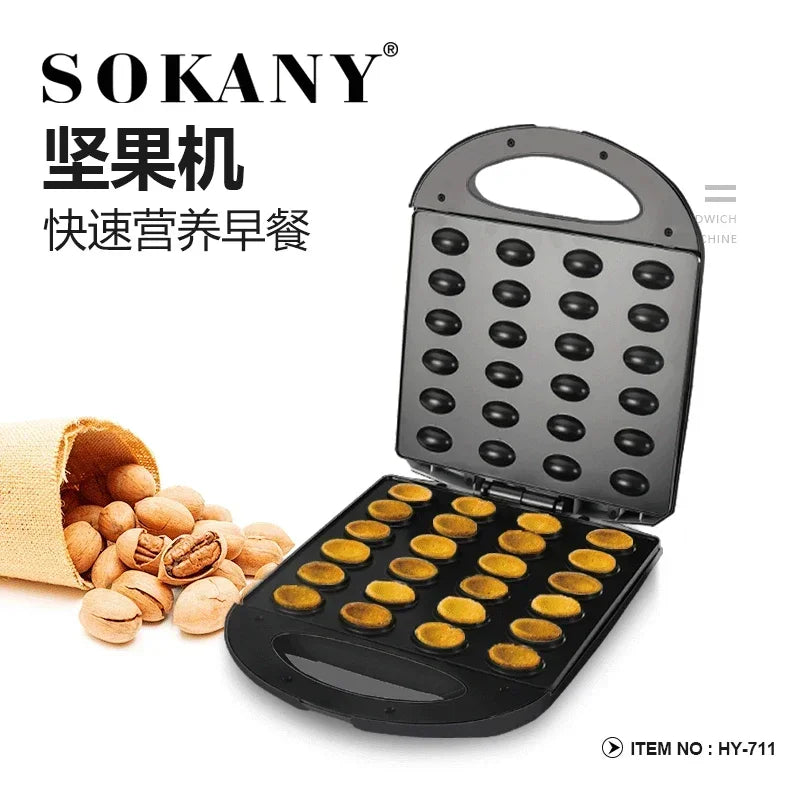 Mini Electric Walnut Cake Maker Automatic Nut Waffle Bread Machine Iron Toaster Baking Breakfast Pan Non-Stick Coating