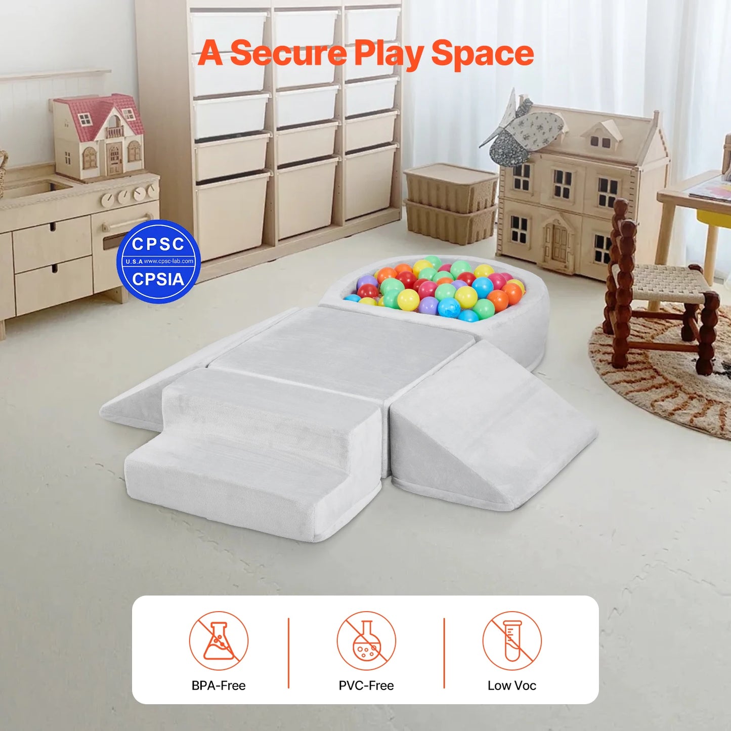 VEVOR 5-Piece Baby Foam Climbing Blocks Toys with Ball Pit Kids Indoor Climb and Crawl Activity Playset for Toddlers Crawling