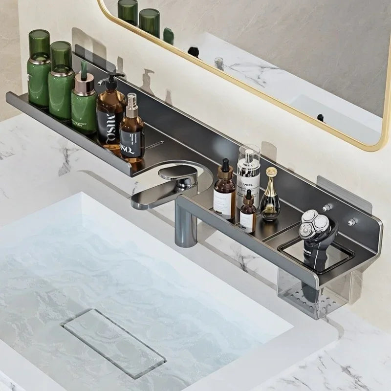 Modern Wall mounted mirror front bathroom shelf faucet washbasin washbasin Skin care products no punch bathroom toilet tray