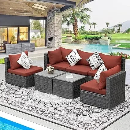 Large High-Back Wicker Patio Conversation Set – Rattan Outdoor Sectional Sofa for Backyard, Garden & Outdoor Living Spaces