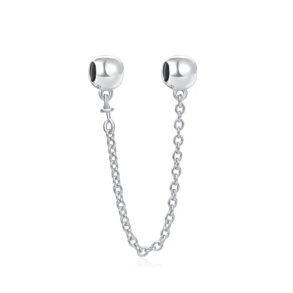 New 925 Silver Horseshoe Clover Star Cat Charm True eyes Pendant Safety Chain Bead Fit Original Bracelet Jewellery Gift dragon