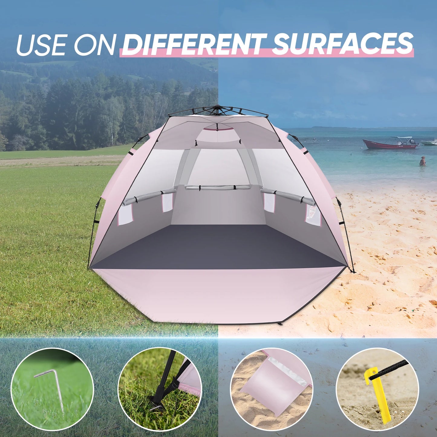 Beach Tent Sun Shelter Pop up Beach Tent Canopy for 4/5/6 Person with Protection, Easy Setup Portable Shade Sun Shelter Canopy