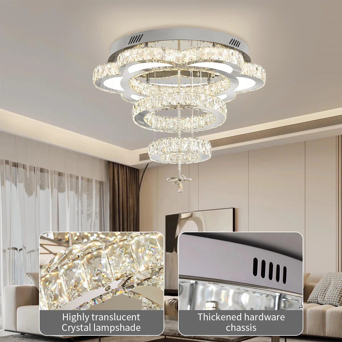 Advanced Flower Shaped Crystal Ceiling Pendant Lamp LED Stepless Dimming with Remote Control Luxury Home Decorative Lights