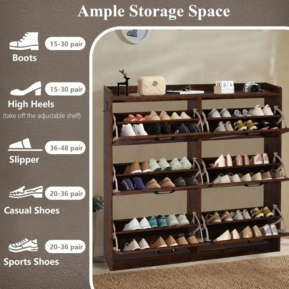 Shoe Storage Cabinet for Entryway, Hidden Shoe Rack Cabinet with 6 Flip Drawers, Farmhouse Freestanding Shoe Organizer Shoe Orga