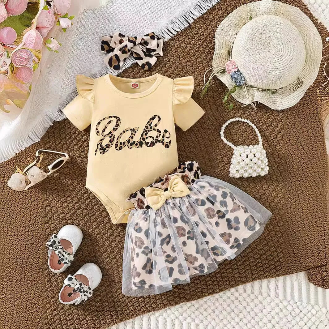 Newborn Baby Girl Clothes Ruffle Long Sleeve Babe Print Romper Princess Tutu Dress Bow Tulle Skirts Dress