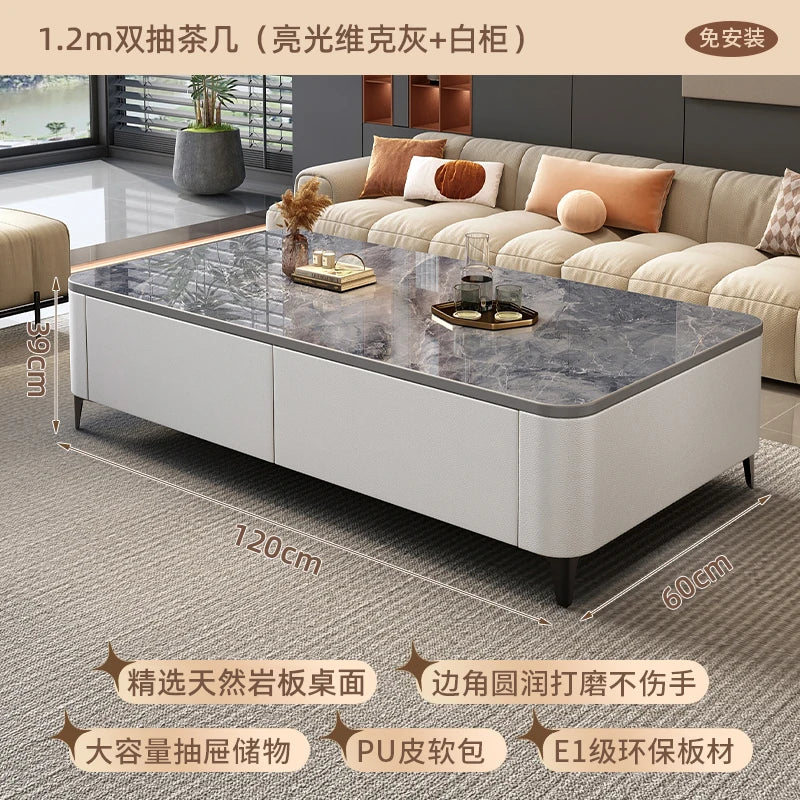 Rock slab coffee table living room home 2024 new small apartment light luxury advanced modern simple floor TV cabinet combinatio