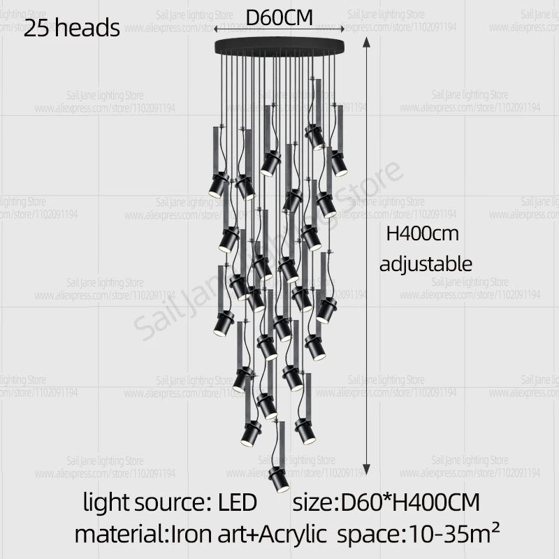 Led Spotlights Chandelier Minimalist Modern Living Room Lighting Home Decoration Hanging Restaurant Lamp Stairs Pendent light