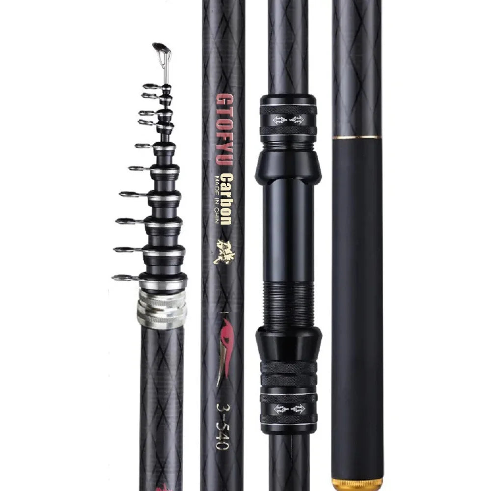 2.7M 3.6M 4.5M 5.4M 6.3M 7.2M Carbon Telescopic Rock Fishing Rod Ultra Light Rod Lure Carp Travel Ocean Spinning Fishing Rod
