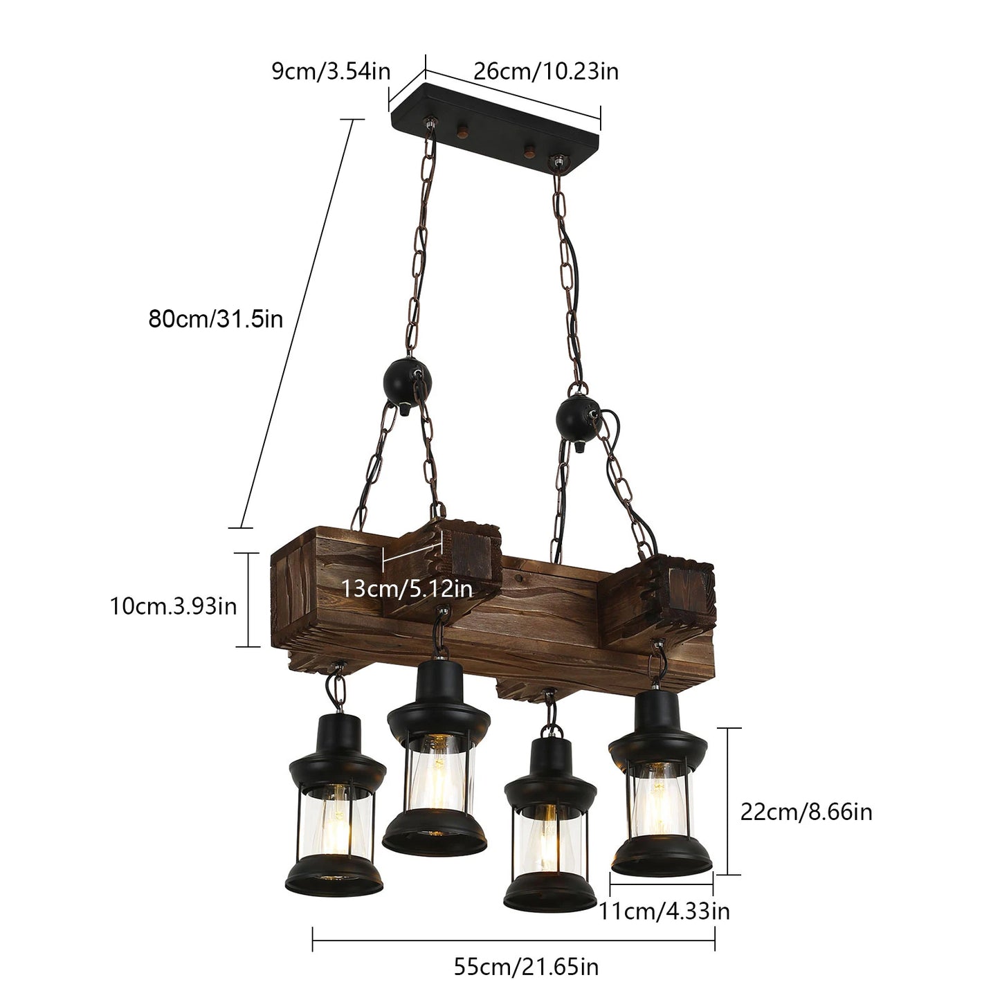 Retro Pendant Light, Industrial Vintage Pendant Light Fixture, 4-Light Pendant Light