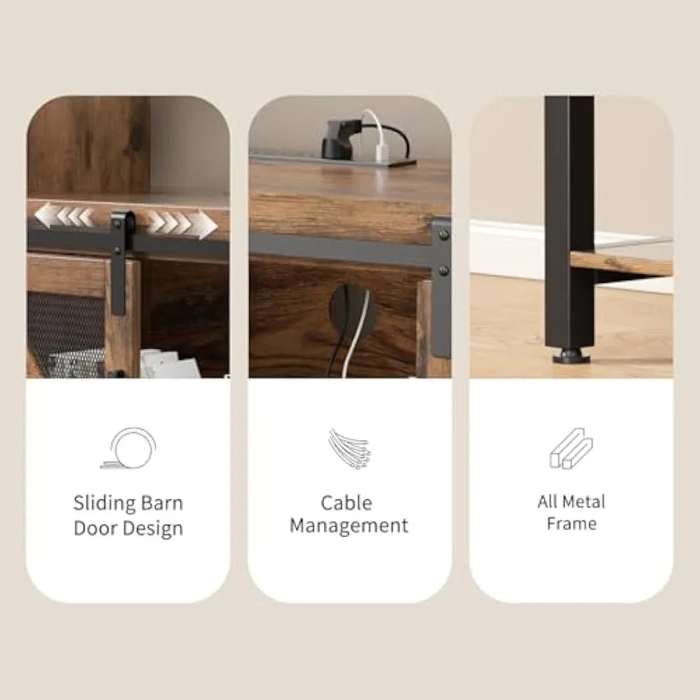 TV Stand for 75 Inch TV,Entertainment Center with Power Strip & Storage,2 Drawers & Sliding Barn Doors - Industrial Rustic