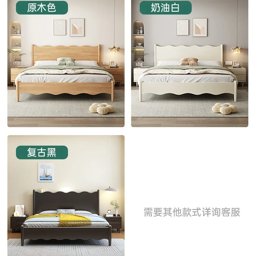 Solid wood bed 1.8 meters Master bedroom bed White double Nordic 1.5 wedding bed B & B apartment Wooden bed Black wabi sand bed
