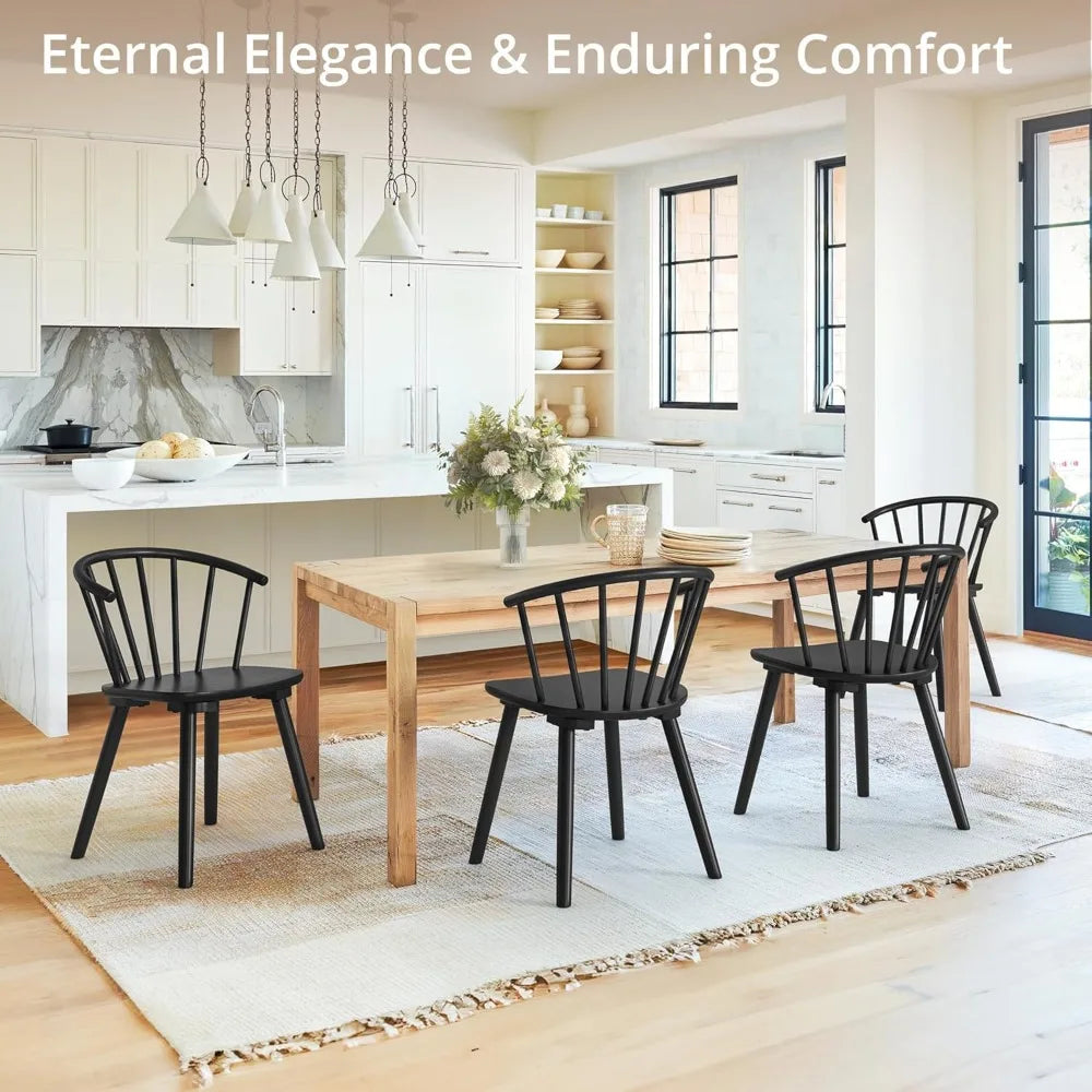 Black Dining Chairs Set of 4, Farmhouse Wood Dining Chairs with Semicircular Backrest, Spindle Dining Chair for Kitchen and Din