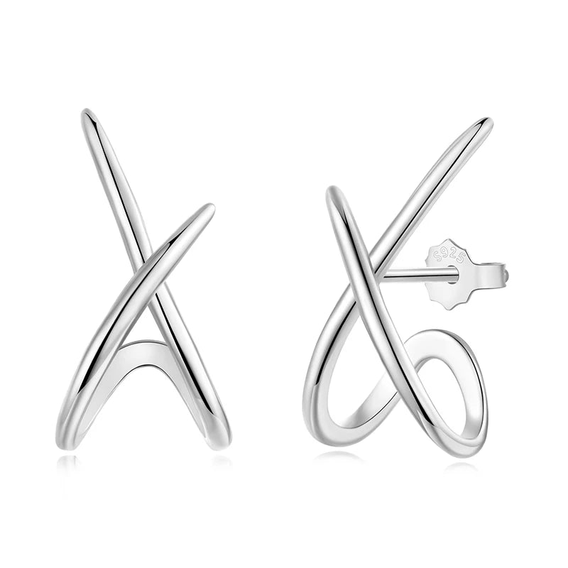 BAMOER 925 Sterling Silver X Earring Studs for Women, Gold Plated Hypoallergenic Earrings Chic Jewelry Gift for Daily Wear