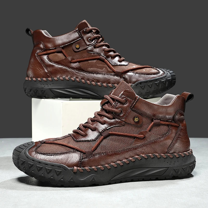 Outdoor Mens Casual Leather Ankle Boots Fashion Motorcycle Shoes Versatile Man Casual Shoes Comfortable Sports Footwear Sneakers