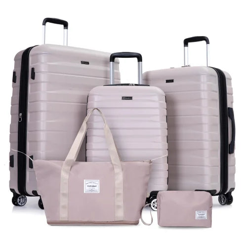 Luggage set of 5 pieces, expandable hard PC luggage set with TSA lock for rotating wheels, polychrom lightweight rolling luggage