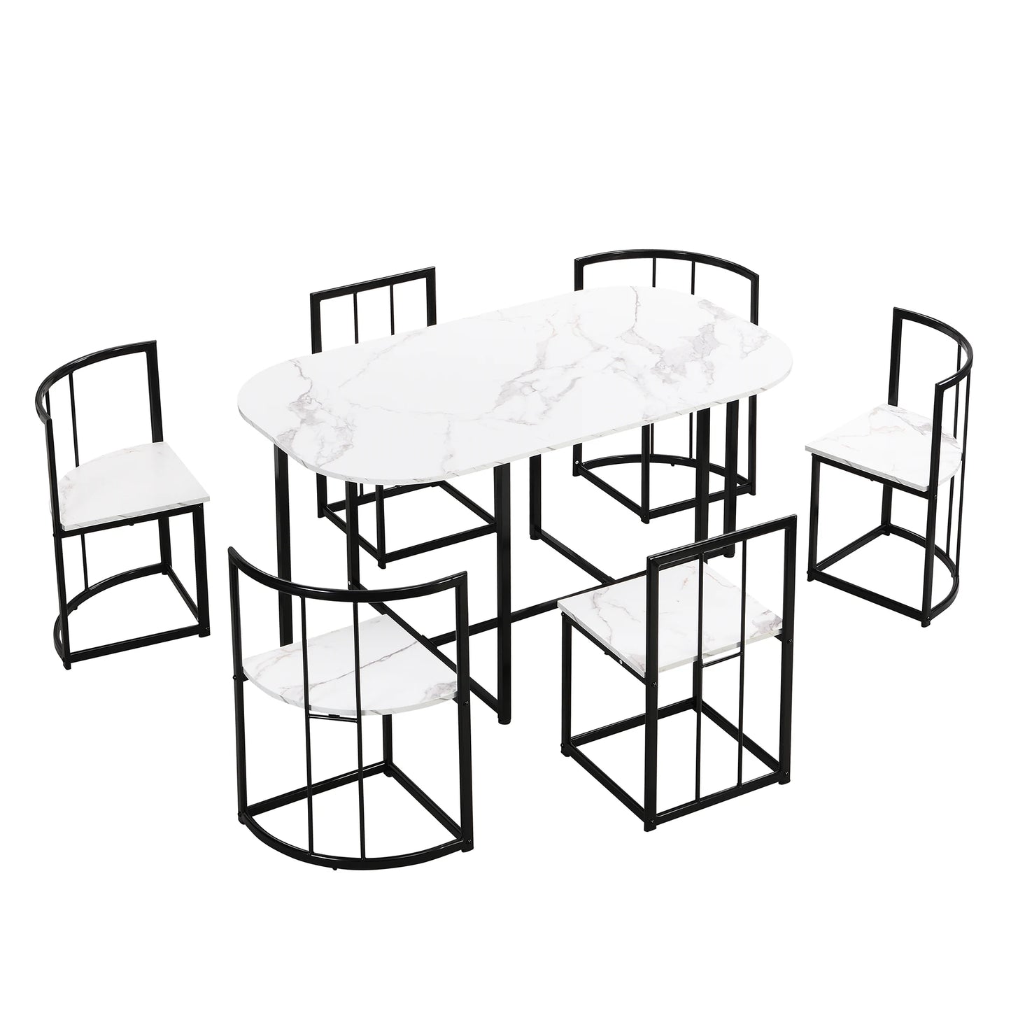 TOPMAX Modern 7-Piece Dining Table Set with Faux Marble Compact 55Inch Kitchen Table Set for 6