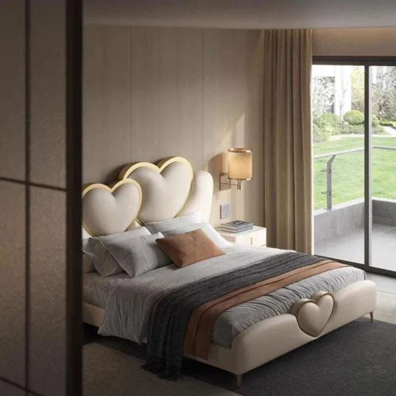 European Headboard Simple Double Bed Wooden Study Nordic Queen Frame Double Bed Luxury Modern Trendy Beliche Home Furniture
