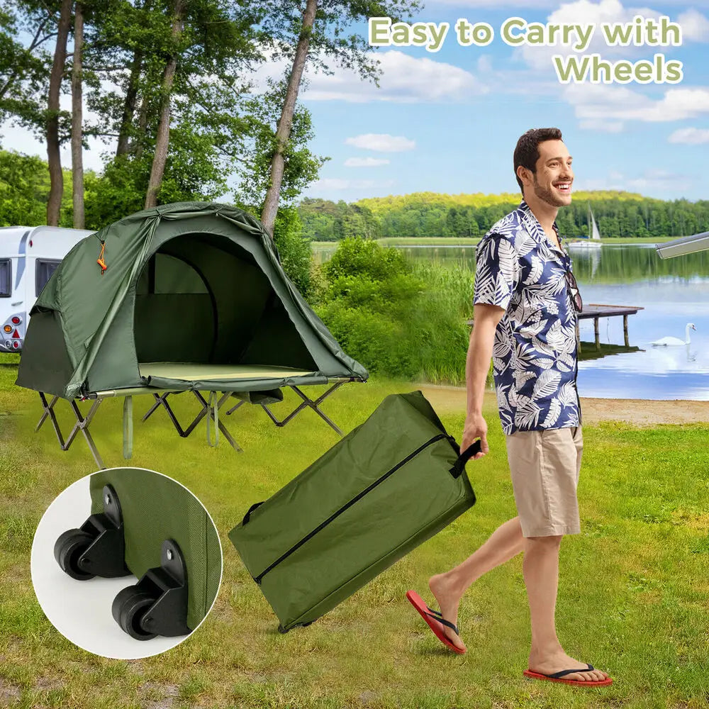 2-Person Outdoor Camping Tent Cot Compact Elevated Tent Set W/ External Cover
