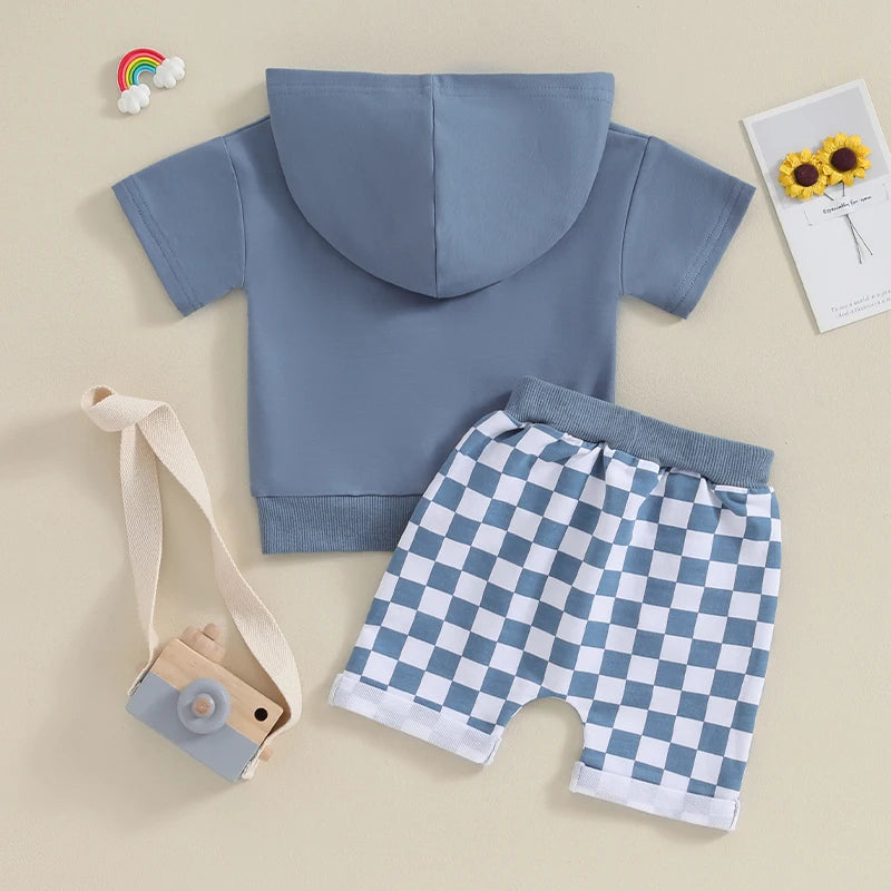 Lioraitiin 0-3Y Toddler Baby Boy Summer Outfit Contrast Color Short Sleeve Hooded T Shirt Top Elastic Shorts Clothes
