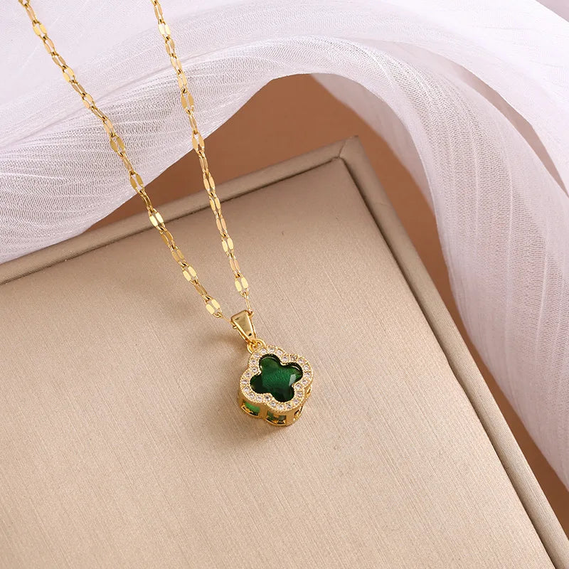 Multicolor zircon four-leaf clover necklace female personality fashion niche collarbone chain design sense