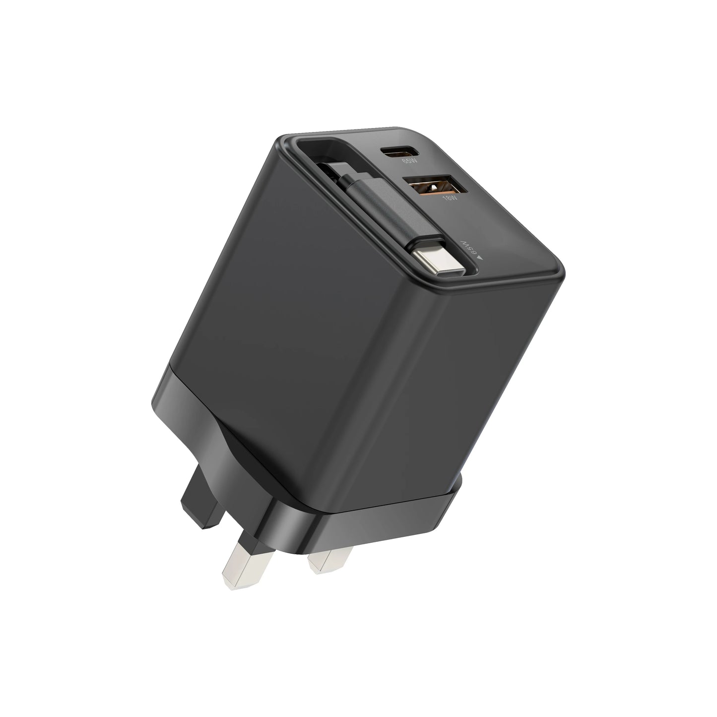 65W GaN Mobile Phone Charger Adapter Built-in Retractable Cable PD Charger Fast Charging Charger Mobile Phone Laptop Charger