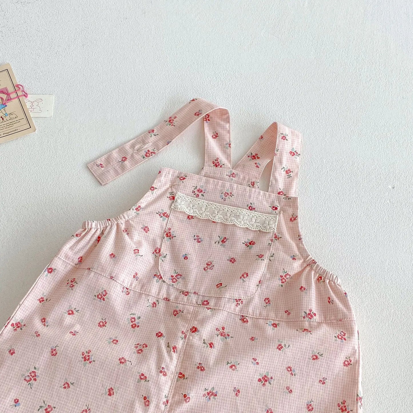 2025 New Summer Baby Girl Korean Style Clothes Breathable Cotton Polyester Ruffled Doll Collar Vest & Floral Overalls
