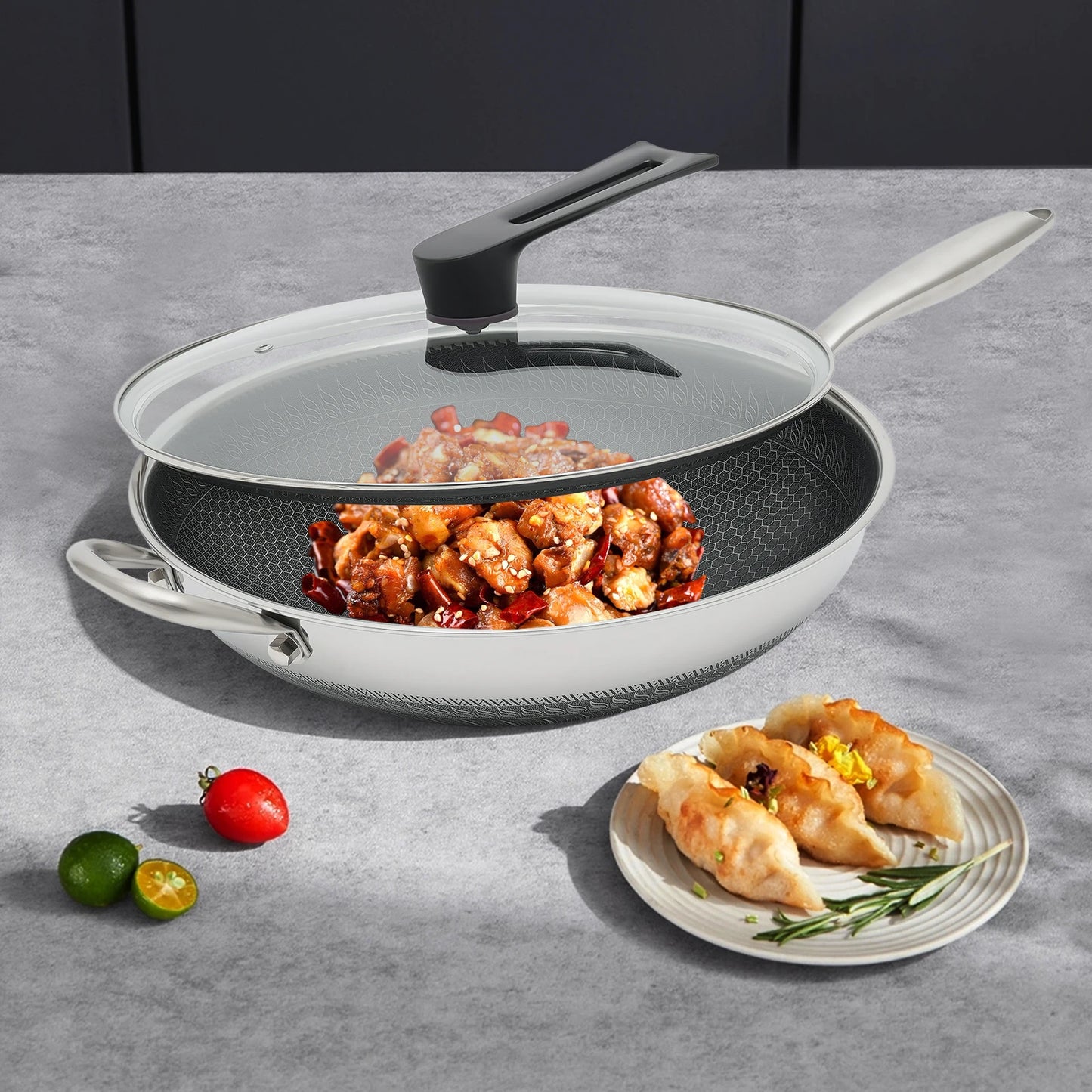 316 Stainless Steel Frying Pan Wok Pan Nonstick Cooking Fried Steak Gas Stove Pot Induction General Saucepan Kitchen Cookware