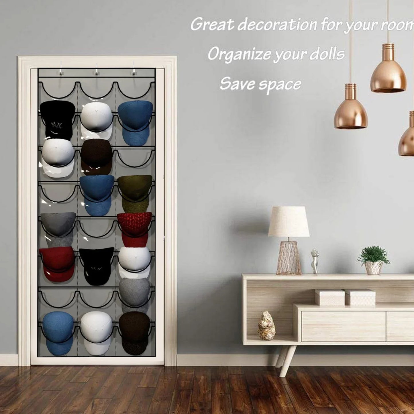 Hat Organizer Racks for Baseball Caps Door Hanging Holder Hanger Storage Rack 24 Deep Pockets Hat Storage Holder for Bedroom