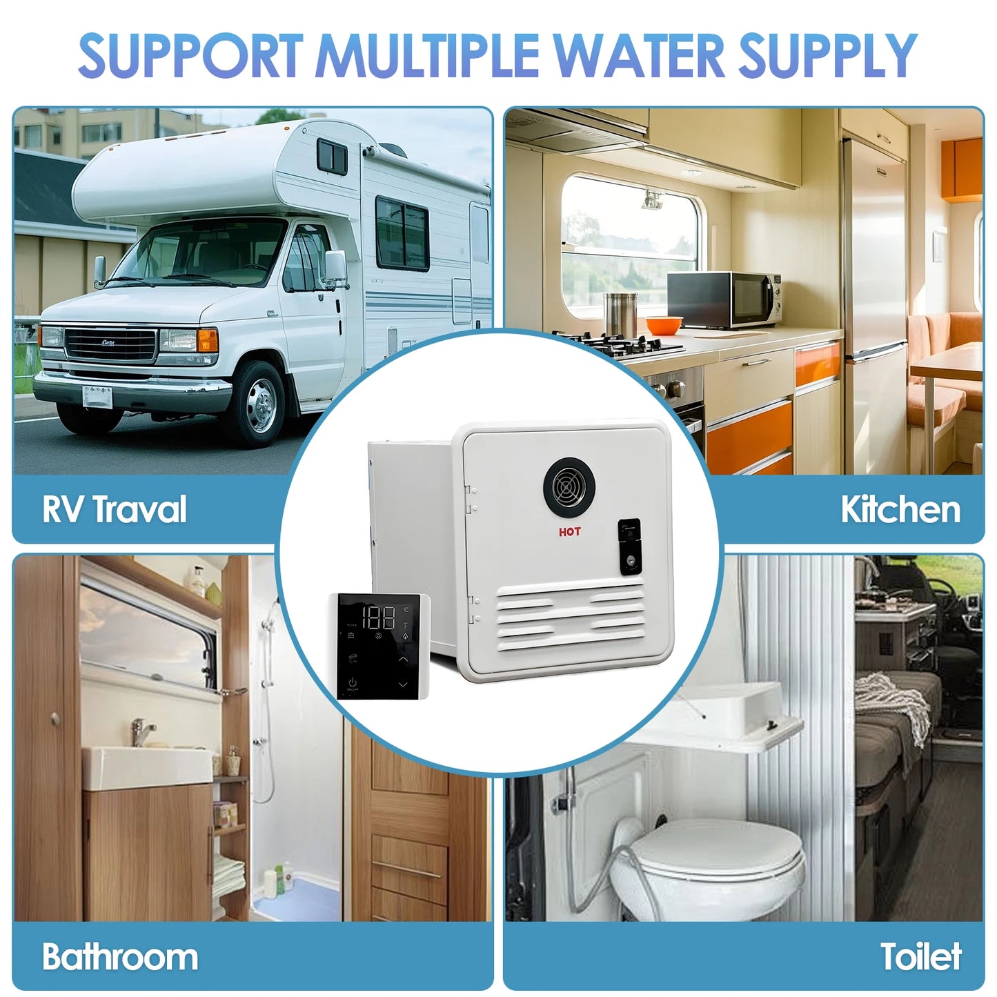 61000 BTU RV Tankless Propane Water Heater, Camping Instant Electric Water Heater with White Door and Multi-Function Controller