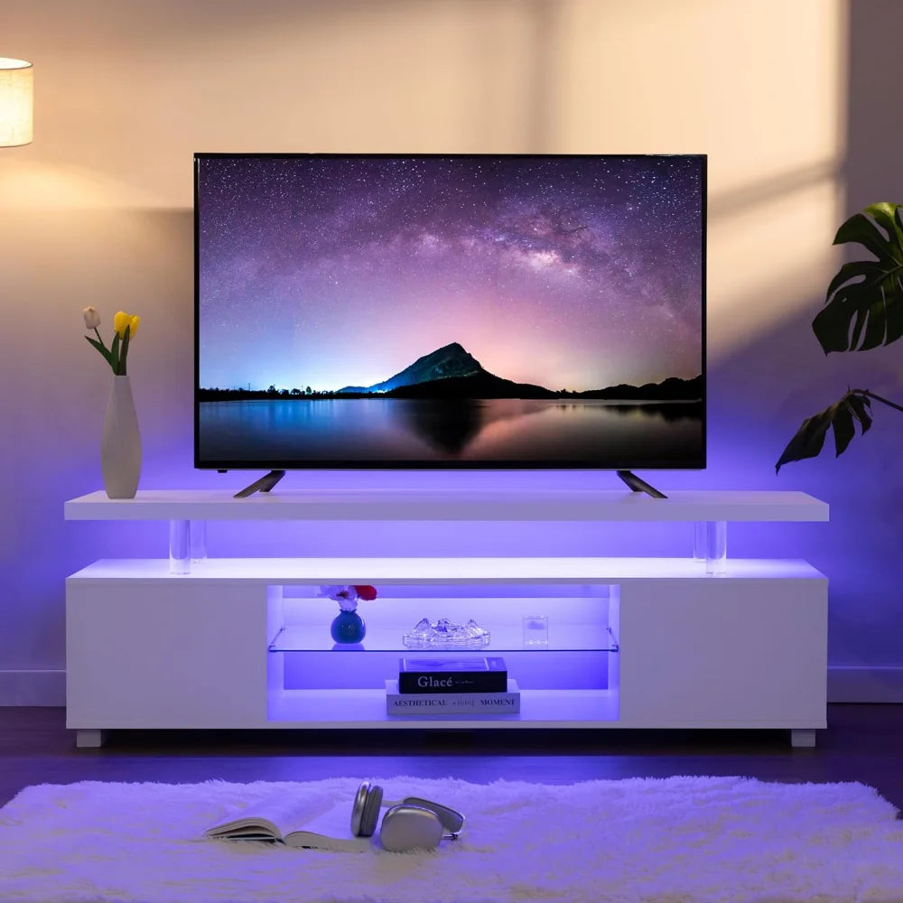 White TV Stands for Living Room LED TV Stand Modern TV Stand with Storage for 65/70/75 inche TVs Entertainment Center