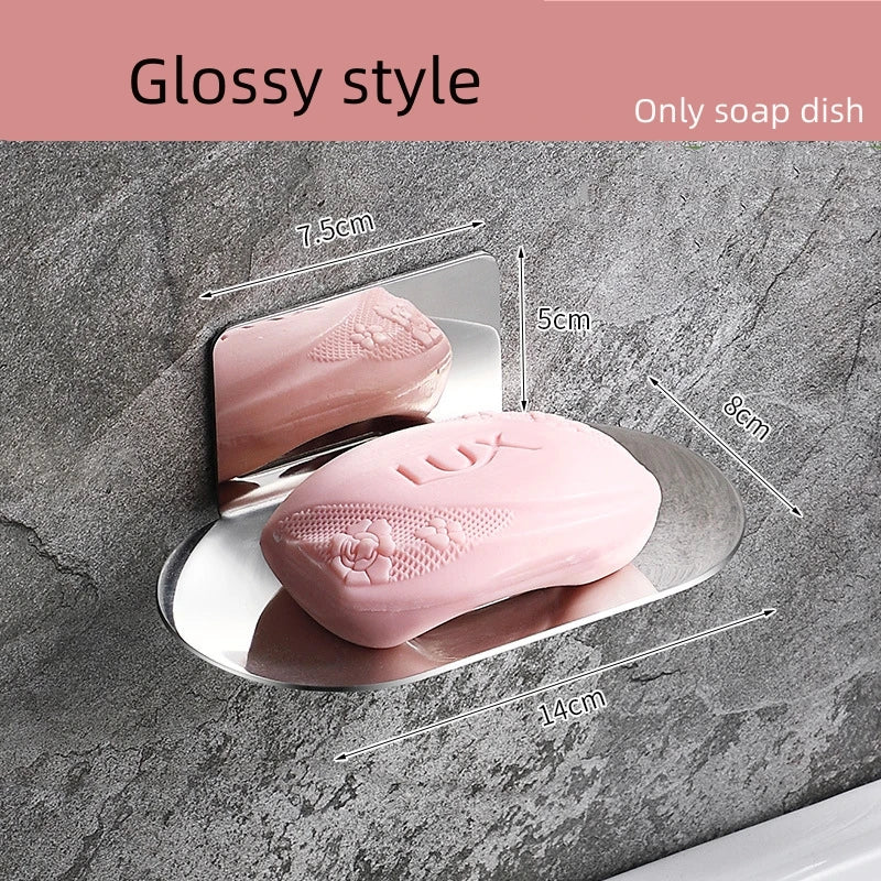 Bathroom Soap Storage Rack Stainless Steel Shower Soap Dish Holder Self-adhesive Wall Sponge Storage Shelf for Kitchen Organizer