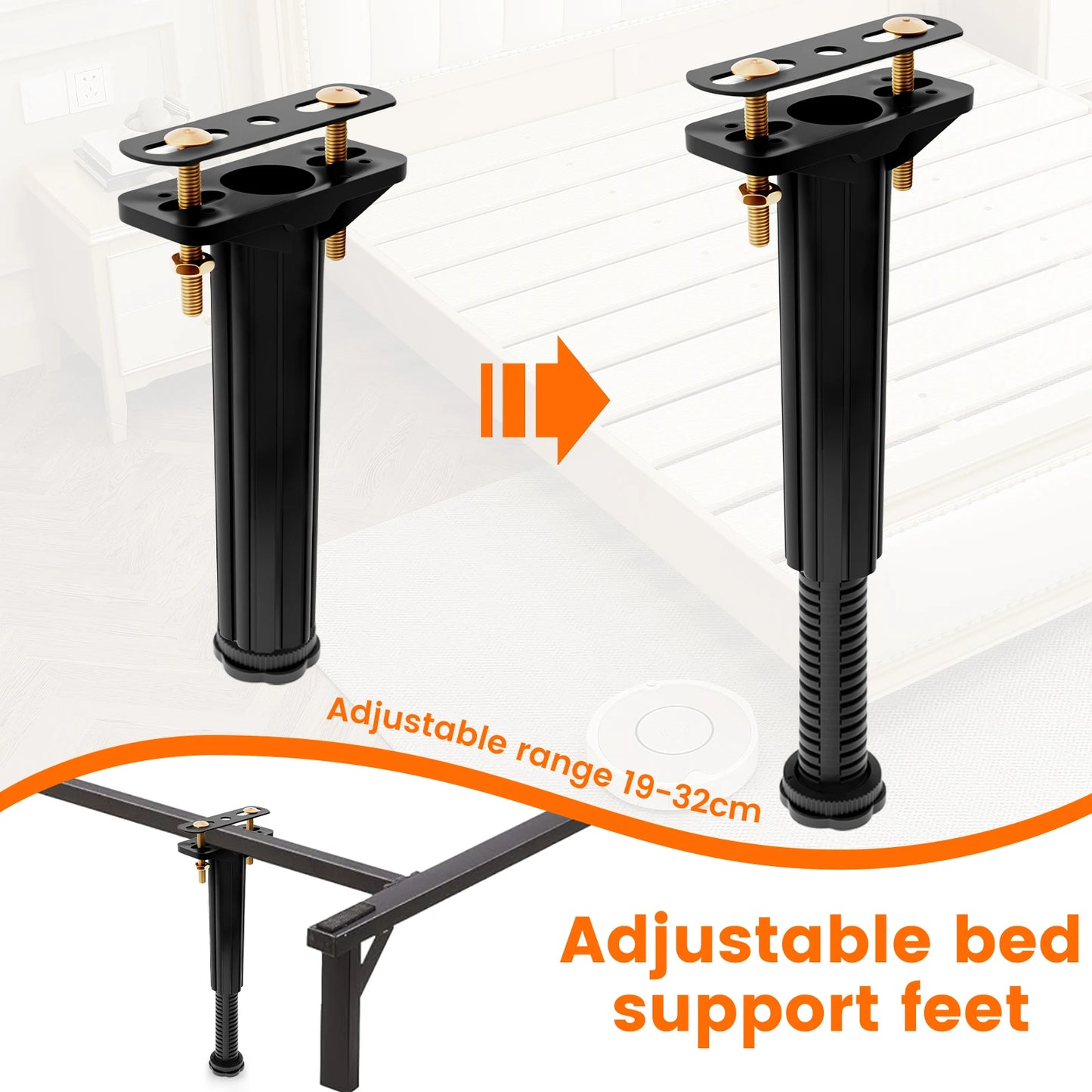 6Pcs Upgraded Telescopic Bed Beam Support Foot Adjustable Bed Bottom Load Bearing Bracket Frame Centre Slats Support Leg