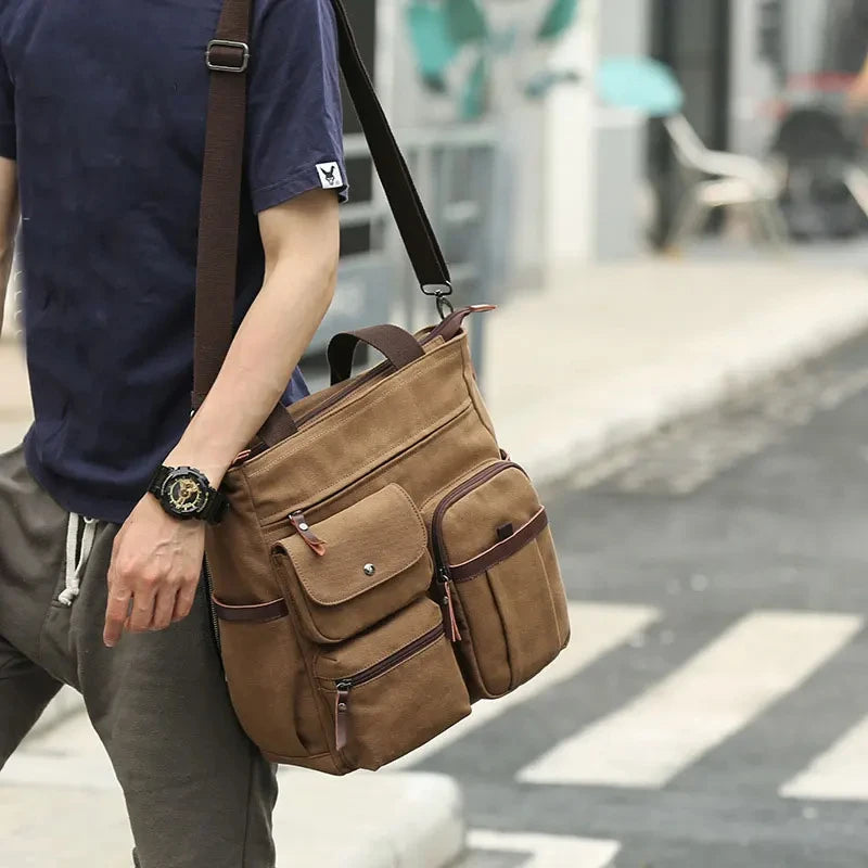 Men Canvas Messenger Bag Crossbody Bags Unisex Sling Bag Shoulder Bag for Travel Work College Vintage Men's Handbags Briefcase