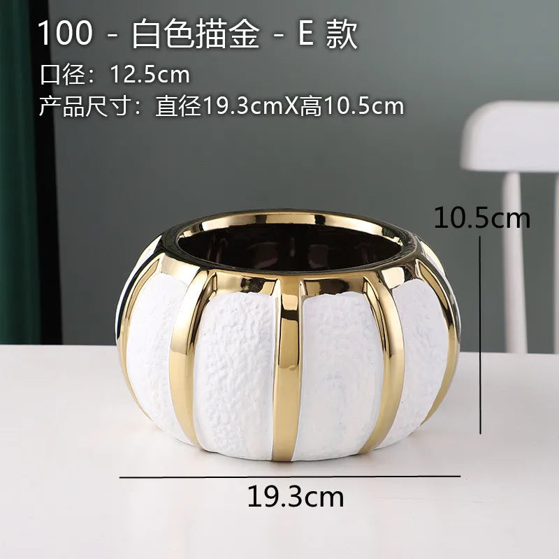 White Gold Ceramic Vase Desktop Flower Arrangement Hydroponic Vases Dried Flowers Vase Plant Vases Flowerpot Decoration Crafts