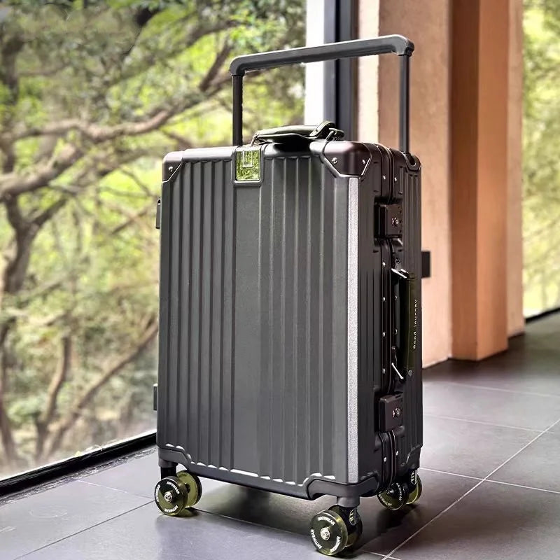 New Aluminum Frame Wide Handlebar Rolling Luggage Large Capacity Trolley Suitcase with Colorful Silent Spinner Wheels TSA Lock