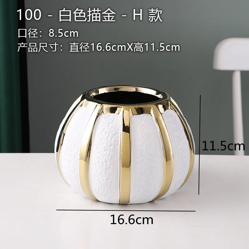 White Gold Ceramic Vase Desktop Flower Arrangement Hydroponic Vases Dried Flowers Vase Plant Vases Flowerpot Decoration Crafts