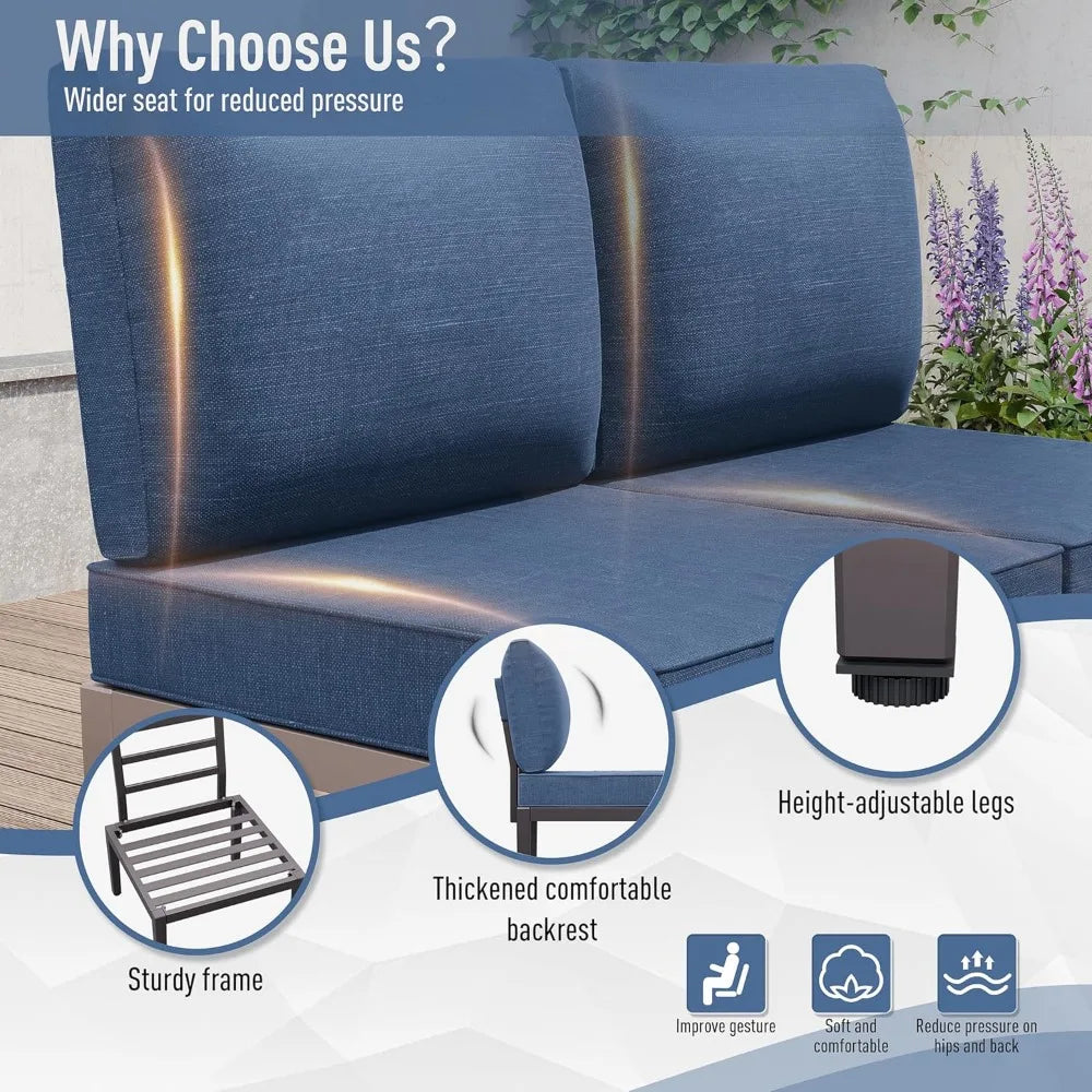 14 Pieces Metal Patio Furniture Set Modern Metal Outdoor Conversation Sets, Patio Sectional Sofa w/5 Inch Cushion and Coffee Ta