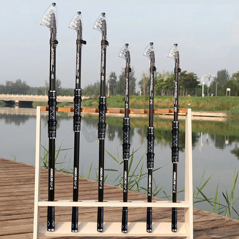 2.1-4.5M Telescopic Fishing Rod Carbon Spinning Fishing Pole Boat Saltwater Freshwater Beach Rock Surfcasting Baitcasting Rod