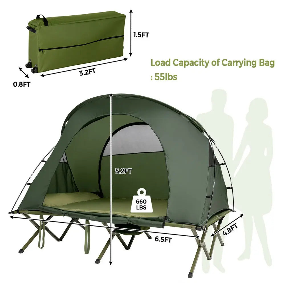2-Person Outdoor Camping Tent Cot Compact Elevated Tent Set W/ External Cover